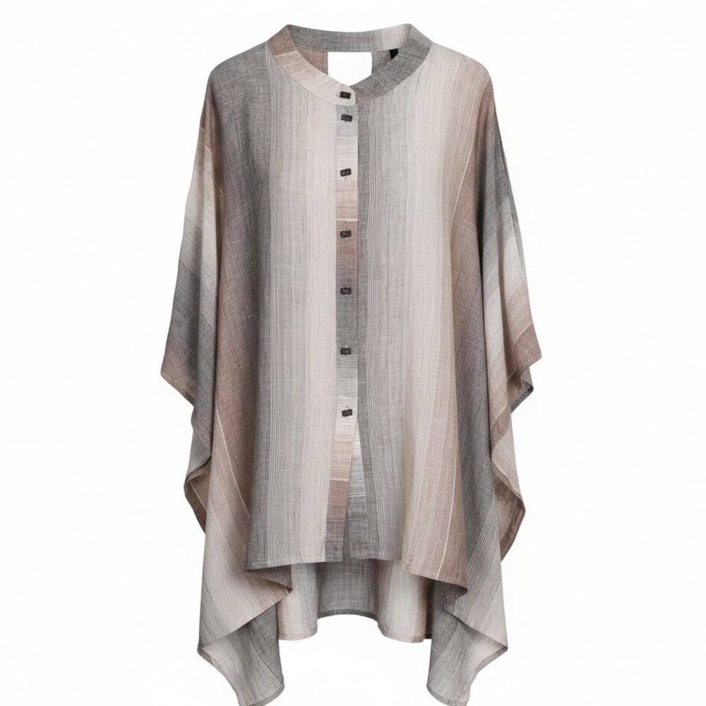 I.C by Connie K Lagenlook Earthtone Linen Stripe Pancho Batwing Top XL